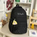Black school backpack with Twinkle print, casual dual-shoulder bag for students daily use. - With Charm / Black