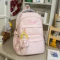 Pink cute school backpack with stars, sweet style casual daypack for teens students. - With Charm / Pink