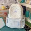 White and blue plaid star patchwork backpack, cute student travel casual daypack. - No Pendant / Blue