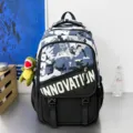 Sac à dos de travail camouflage tendance avec impression de lettres cool pour l'école. - Bleu Avec Dinosaure