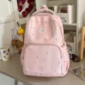 Pink star print school backpack with cute lace trim sweet style casual daypack for travel - No Pendant / Pink
