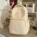 Cute star lace aesthetic backpack for student girls, casual school travel daypack bag. - No Pendant / Yellow