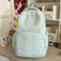 Mint green cute star lace backpack for students, sweet daily school and travel casual daypack. - No Pendant / Green