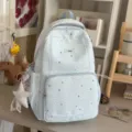 Light blue star pattern lace backpack sweet cute school bookbag for teens travel casual daily - No Pendant / Blue