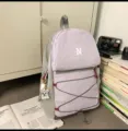 Outdoor color-block lightweight backpack with bungee cords, casual daypack for students. - L / With Pendant / Purple