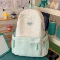 Sweet mint green plaid star backpack for school girls, kawaii daily backpack new style - No Pendant / Green