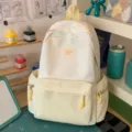Cute aesthetic star-patterned school backpack with yellow plaid pocket for daily use. - No Pendant / Yellow