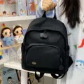 Minimalist black mini backpack for women, casual sweet style lightweight daily small daypack - No Pendant / Black