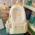 Sweet star plaid canvas backpack for women cute school bag casual daily travel daypack - With Cute Star Ball Pendant / Yellow