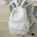 Japanese Lolita style cute white backpack with star print and lace frill for girls. - No Pendant / L / White