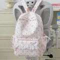 Japanese Lolita style pink backpack with cute star and dot pattern, lace frill front pocket. - No Pendant / L / Pink