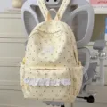 Cute Japanese Lolita style yellow backpack with star print and white lace ruffle trim for girls. - No Pendant / L / Yellow