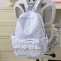 Cute Japanese Lolita style backpack with star print, sweet lace ruffle, and practical pockets. - No Pendant / L / Blue