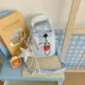 Cute blue checkered bucket crossbody bag with strawberry embroidery and sweet daily style. - With Pendant / Blue