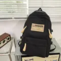 Black workwear student backpack with multi compartments, durable daily school travel bag. - No Pendant / L / Black