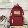 Red canvas tooling backpack student trendy multi-compartment travel casual daypack - No Pendant / L / Red