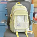 Zaino scolastico giapponese in pizzo traforato dolce, ricamo di cartoni animati multi-scomparto. - Borsa Singola / Giallo