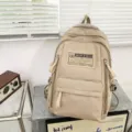 Khaki color-blocked utility backpack, student style multi-compartment durable school bag. - No Pendant / L / Khaki