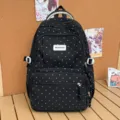 Cute black polka dot backpack for school girls, casual multi-pocket daily book bag. - No Pendant / Black