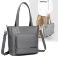 Grey canvas tote bag casual shoulder bag with front pocket for college students daily class - Dark Gray