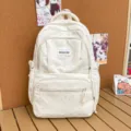 Korean style sweet polka dot white backpack, casual student school bag with multi pockets. - No Pendant / White