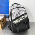 Trendy camo contrast print tactical backpack for students, stylish school and travel bookbag. - Black Grey Camouflage