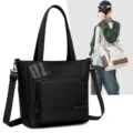 Korean style minimalist canvas tote bag casual shoulder bag for college students daily use - Black