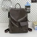 Dark brown retro biker style backpack, stylish daily laptop bag for college commuting. - No Pendant / Brown