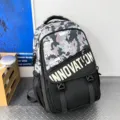 Cool camo colorblock tactical backpack for students, stylish black workwear school book bag. - Black Green Camo