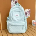 Light blue polka dot cute backpack for teen girls casual school bookbag with pockets. - No Pendant / Blue