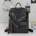 Retro faux leather backpack for women men, vintage motorcycle style school laptop bag. - Chocolate Dog Pendant / Black
