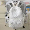 Japanese Lolita style polka dot canvas backpack with cute lace ruffle and sweet star pattern. - Dog Pendant / L / White
