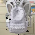Cute Lolita style backpack in light purple with star print and white ruffle for daily wear. - Dog Pendant / L / Gray
