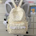 Cute Japanese Lolita backpack sweet star dot school bag with lace ruffle and pendant for women - Dog Pendant / L / Yellow