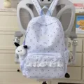 Cute Japanese Lolita style backpack with star dot pattern, sweet lace ruffles and puppy pendant. - Dog Pendant / L / Blue