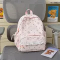 Sweet pink lolita style polka dot backpack with cute lace trim, perfect for daily use. - No Pendant / S / Pink