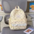 Japanese Lolita style sweet star print backpack with white lace ruffles cute daily school bag - No Pendant / S / Yellow