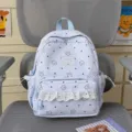 Japanese Lolita style cute blue backpack with lace trim, star print, perfect for daily wear. - No Pendant / S / Blue
