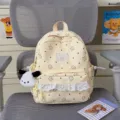 Japanese Lolita style cute sweet frilly canvas backpack with star print and plush pendant. - Dog Pendant / S / Yellow