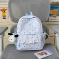 Cute Japanese Lolita style light blue star pattern backpack with sweet lace frills and pocket. - Dog Pendant / S / Blue
