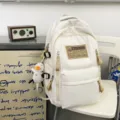 Light off-white khaki colorblock tooling backpack multi-compartment student school bag - Black Leg Duck Pendant / L / White