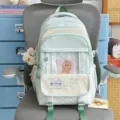 Mochila escolar para estudiantes verde claro bonita estética japonesa de encaje hueco con volantes - Con Colgante / Verde