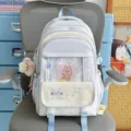 Mochila japonesa dulce de encaje bonita bolsa escolar estética multi compartimento - Con Colgante / Azul