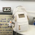 Light off-white khaki color-blocked tactical backpack with multi compartments, durable student daily bag. - Black Leg Duck Pendant / S / White