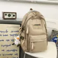 Casual khaki multi-compartment canvas school backpack for students and daily commuting. - Black Leg Duck Pendant / S / Khaki