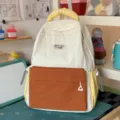 Two-tone aesthetic canvas backpack, casual daily school travel daypack with front pocket - Large (No Pendant) / White