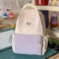 Pink and purple colorblock canvas backpack, artistic school bag, stylish student travel daypack - Large (No Pendant) / Pink