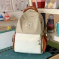 Korean style colorblock canvas backpack for school and daily travel, aesthetic casual daypack. - Small (No Pendant) / Khaki