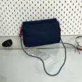 Denim schoudertas met geweven band, casual crossbody tas met meerdere vakken voor dagelijks gebruik. - L / Donkerblauw