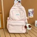 Korean sweet polka dot school backpack for teen girls, cute casual book bag with plush charm. - With Pendant / Pink